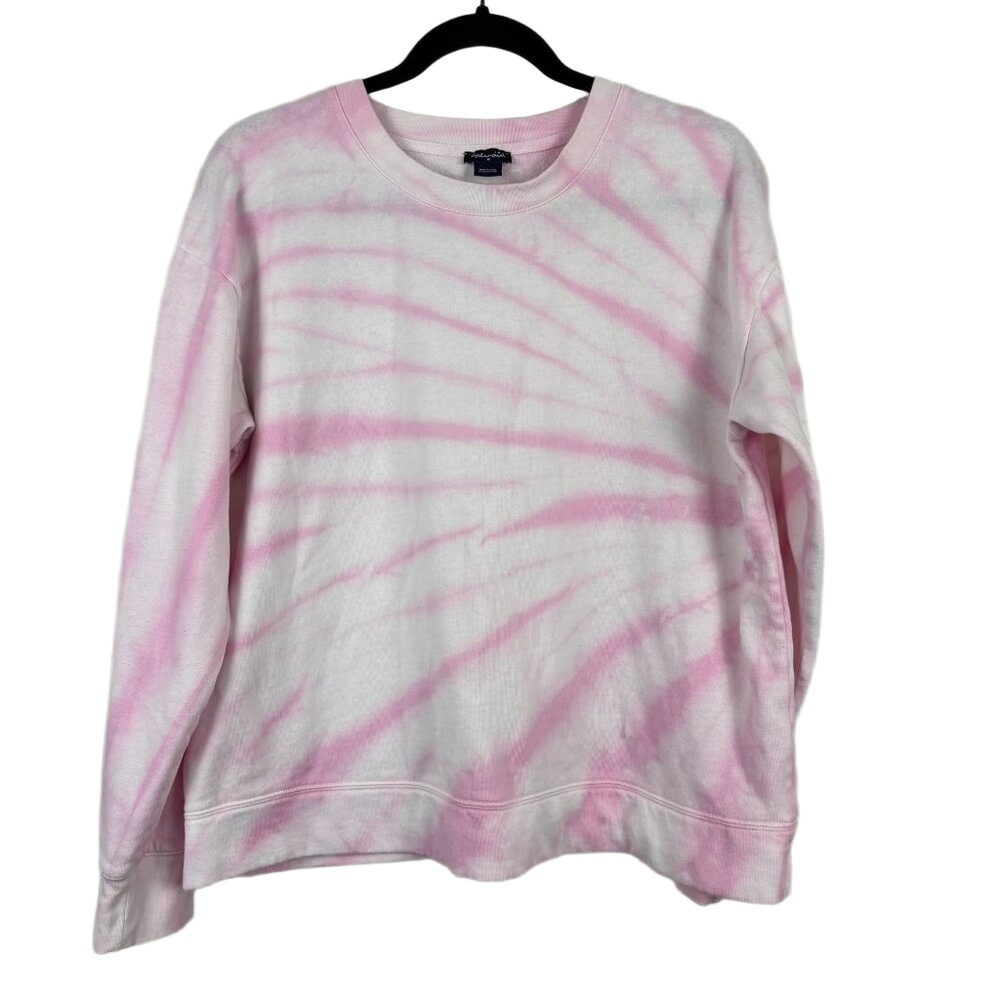 Splendid Women's Medium Pink White Tie-Dye Oversized Long Sleeve Sweatshirt Cozy